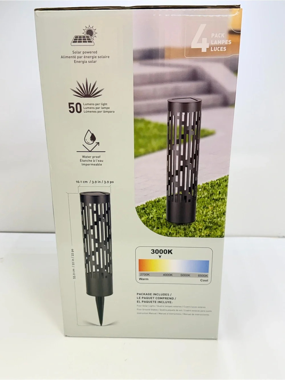 SOLAR PATHWAY LIGHTS WITH ROTATING LIGHT EFFECTS 4 Pack 50 Lumens per light